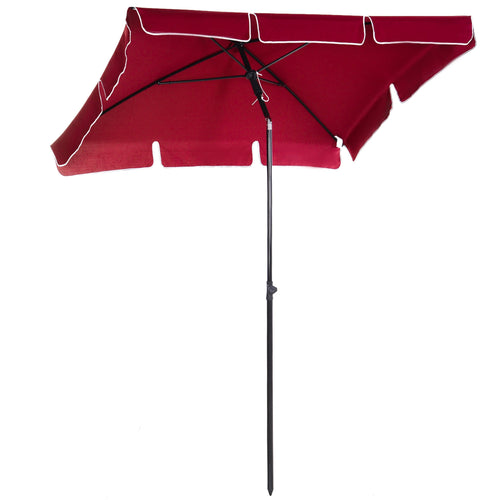6.5x4ft Rectangle Patio Umbrella Aluminum Tilt Adjustable Garden Parasol Sun Shade Outdoor Canopy Red