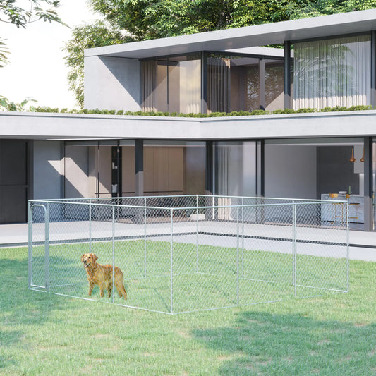 15.1' x 15.1' x 6' Dog Playpen, Galvanized Steel Frame, for Small Medium Dogs Houses, Kennels & Pens Silver at Gallery Canada