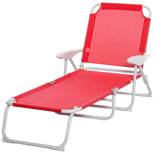 Outdoor Sun Lounger, Folding Chaise Lounge with 4-level Adjustable Backrest