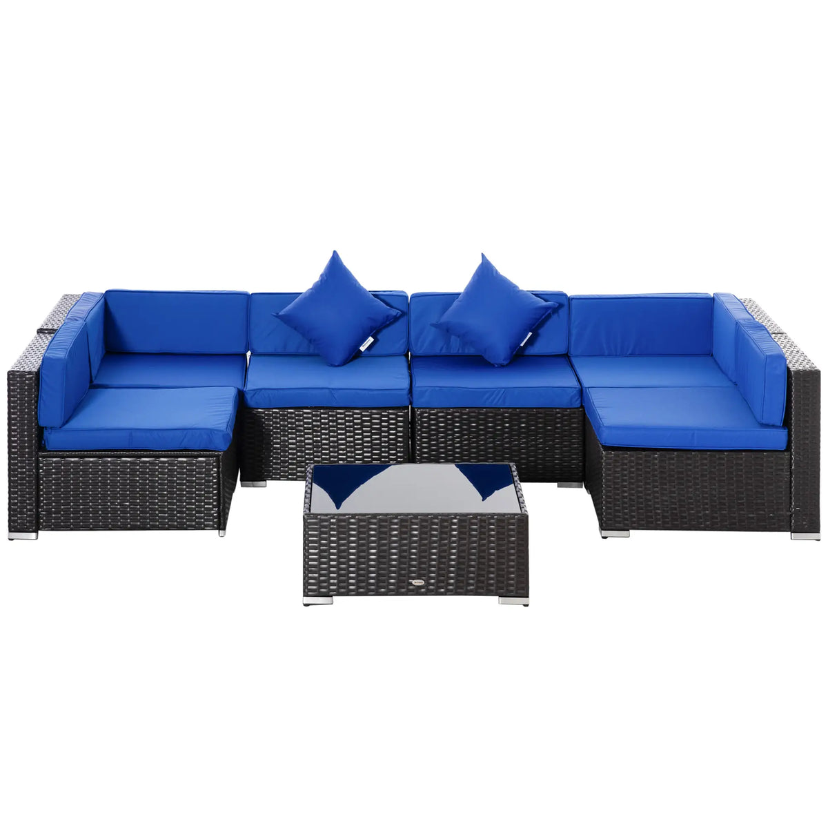 7 Piece Outdoor Rattan Furniture Set, Patio Wicker Sectional, Blue Patio Furniture Sets at Gallery Canada