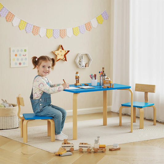 Kids Table And 2 Chair Set, Multi-Activity Furniture, Blue Kids Table Sets Blue, Natural at Gallery Canada