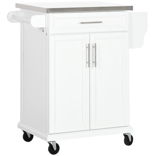 Rolling Kitchen Island, Kitchen Serving Cart with Stainless Steel Table Top on Wheels, White at Gallery Canada