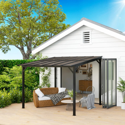 10' x 10' Hardtop Gazebo, Wall Mounted Free Standing, UPF 50+ Waterproof Polycarbonate Roof Pergolas Dark Grey at Gallery Canada