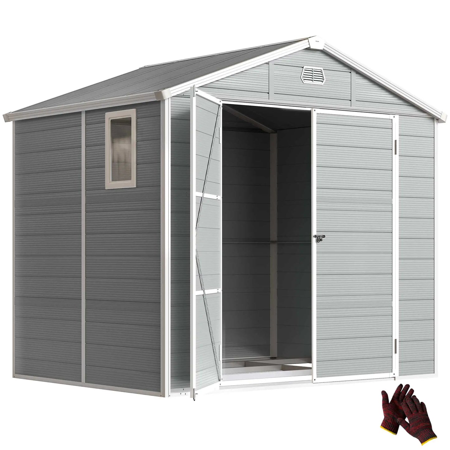8' x 6' Plastic Garden Storage Shed, Light Grey Sheds at Gallery Canada