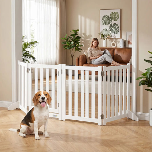 23.5"H Foldable Dog Gate with Door, 4 Panels, White Houses, Kennels & Pens White at Gallery Canada
