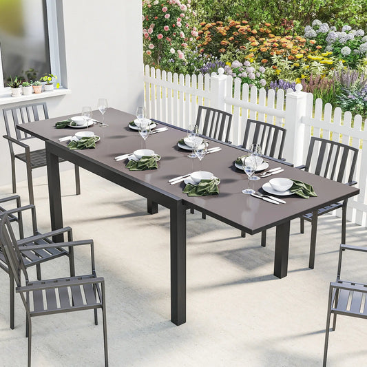 Expandable Outdoor Dining Table, 55"-95", Tempered Glass Top, Aluminum Frame, Black Patio Dining Tables Black at Gallery Canada