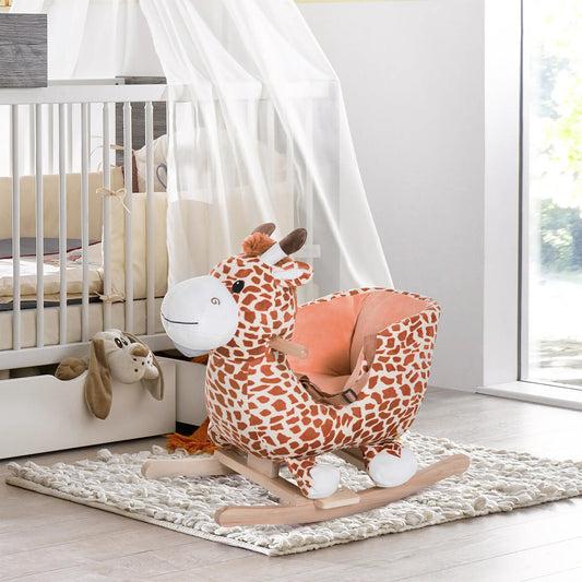Wooden Plush Rocking Horse Chair, Toddler Size, Giraffe Theme Rocking Horses Option at Gallery Canada