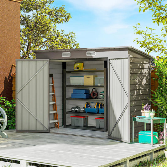 8 x 4FT Galvanized Metal Garden Shed, Double Doors, 2 Vents, Light Grey Sheds Light Grey at Gallery Canada