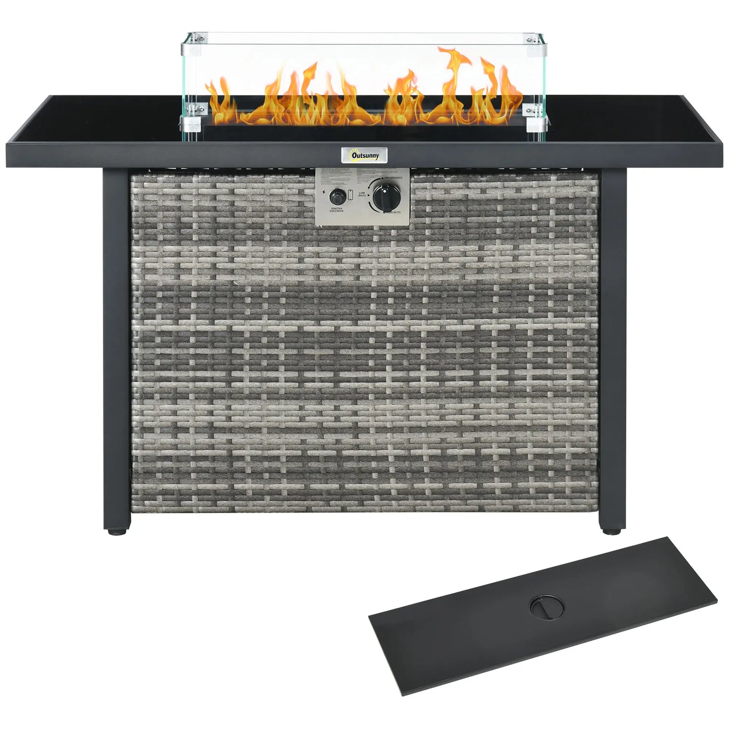 43" Propane Fire Pit Table, 50,000 BTU, Blue Glass Rock, Grey Fire Pits at Gallery Canada