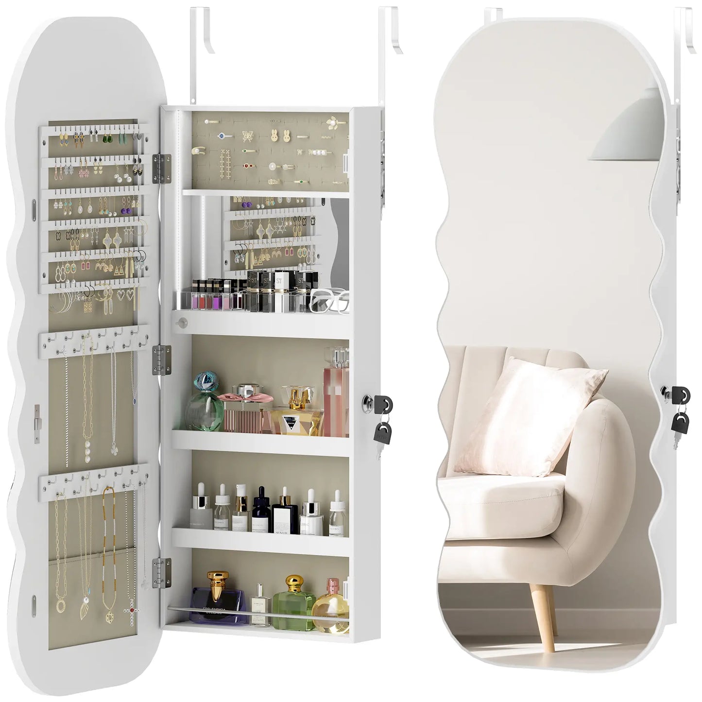 Jewelry Armoire Cabinet With Lights, Wall Mounted, Full Length Mirror, White Jewellery Armoire & Jewellery Mirror Cabinets at Gallery Canada