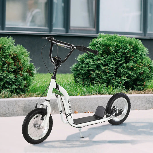 Dual Brakes Kick Scooter, 12-Inch Inflatable Wheel, Age 5+, White Scooters White at Gallery Canada