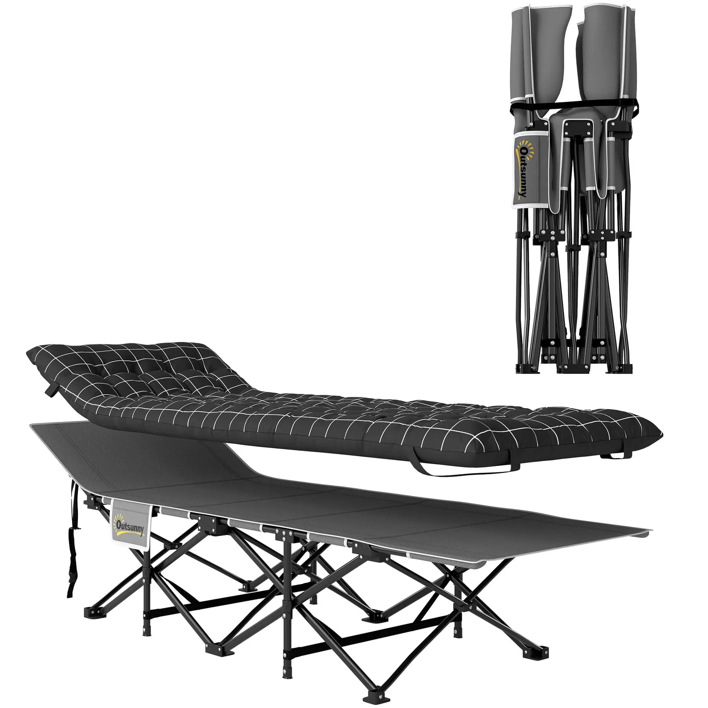 26.4" Wide Folding Camping Cot, Mattress, Storage Pocket, Carry Bag, 330 LBS, Black Camping Cots at Gallery Canada
