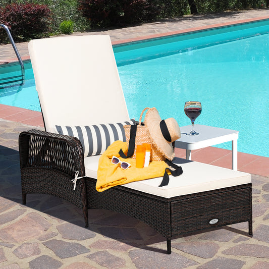 Rattan Chaise Lounge Chair, Adjustable Recliner With Pillow, Brown Outdoor Chaise Lounges Brown at Gallery Canada