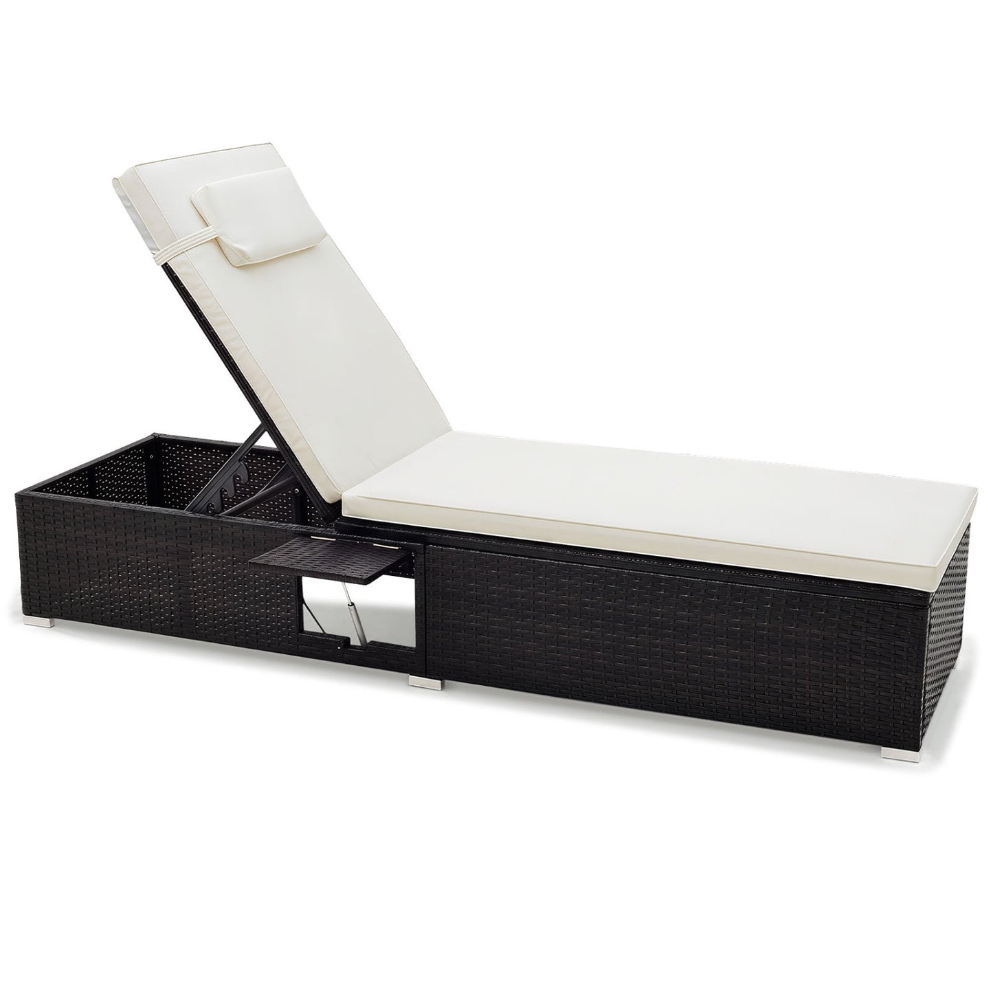 PE Rattan Chaise Lounge With Adjustable Backrest, White