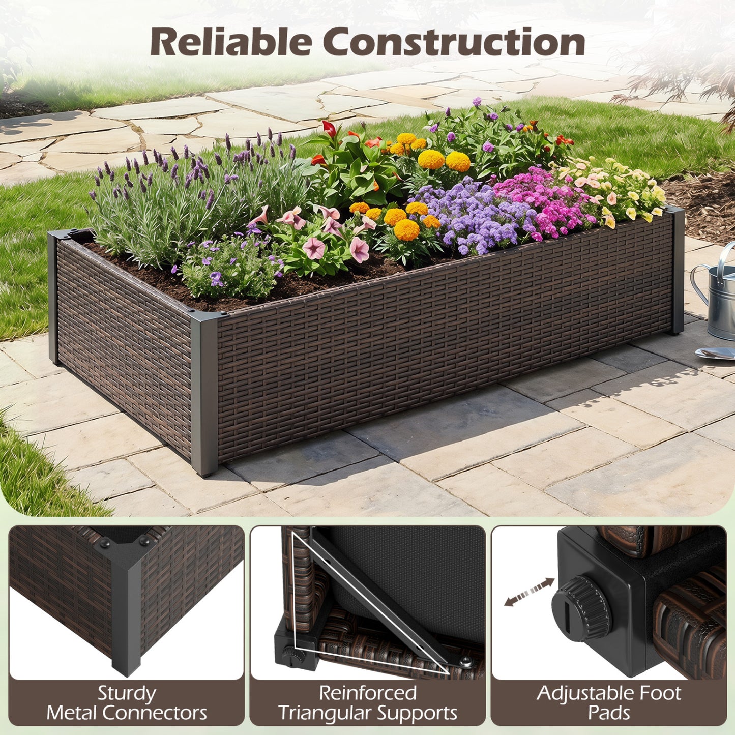 PE Rattan Elevated Raised Garden Bed