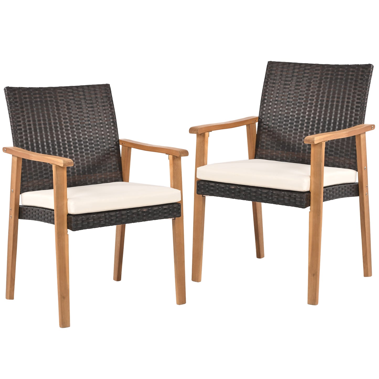 PE Rattan Outdoor Patio Dining Chair Set of 2 with Removable Cushion and Acacia Wood Armrests, White Patio Dining Chairs White at Gallery Canada