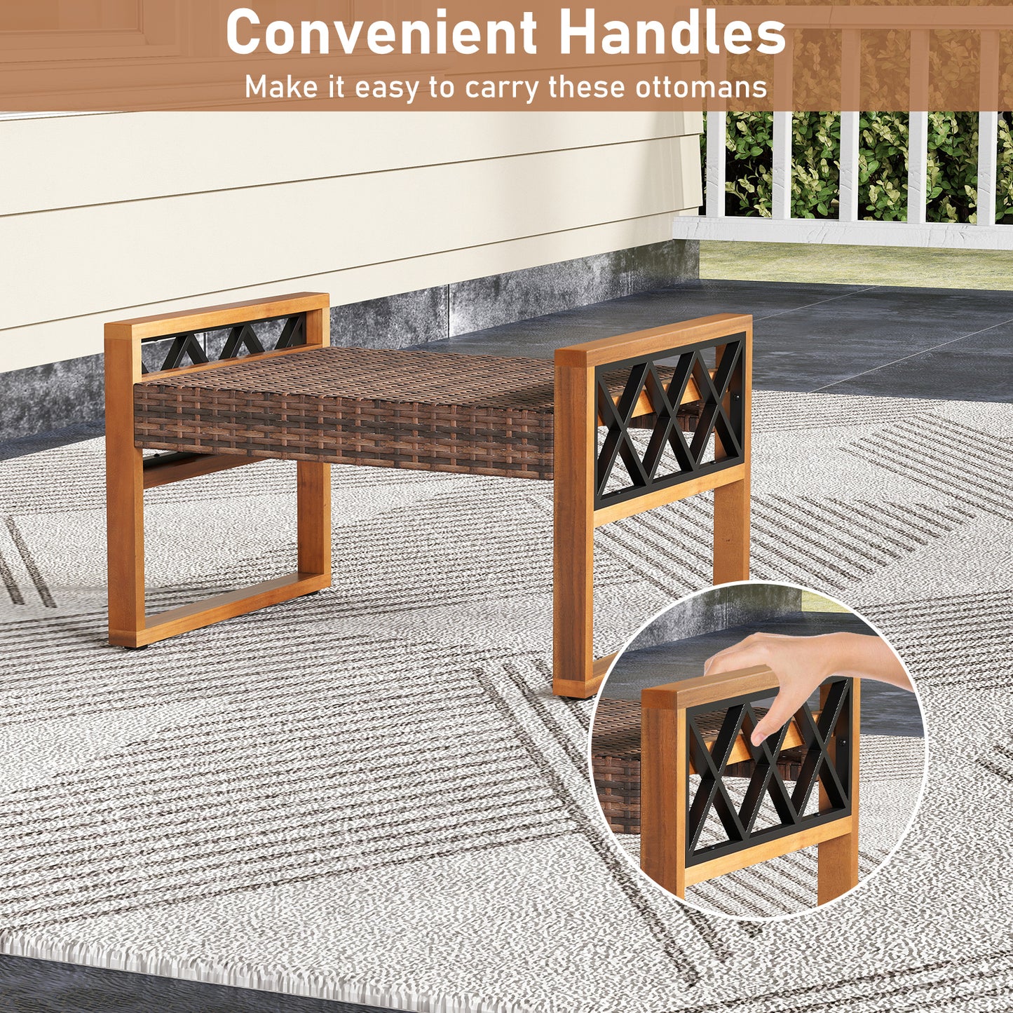 PE Rattan Wicker Ottomans, Set of 2, Removable Cushions, Beige Outdoor Seating & Patio Chairs at Gallery Canada