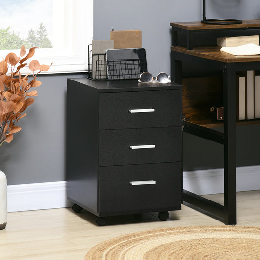 Mobile 3 Drawer File Cabinet with Wheels, Lock, Keys, Black Office Cabinets & Cupboards Black at Gallery Canada