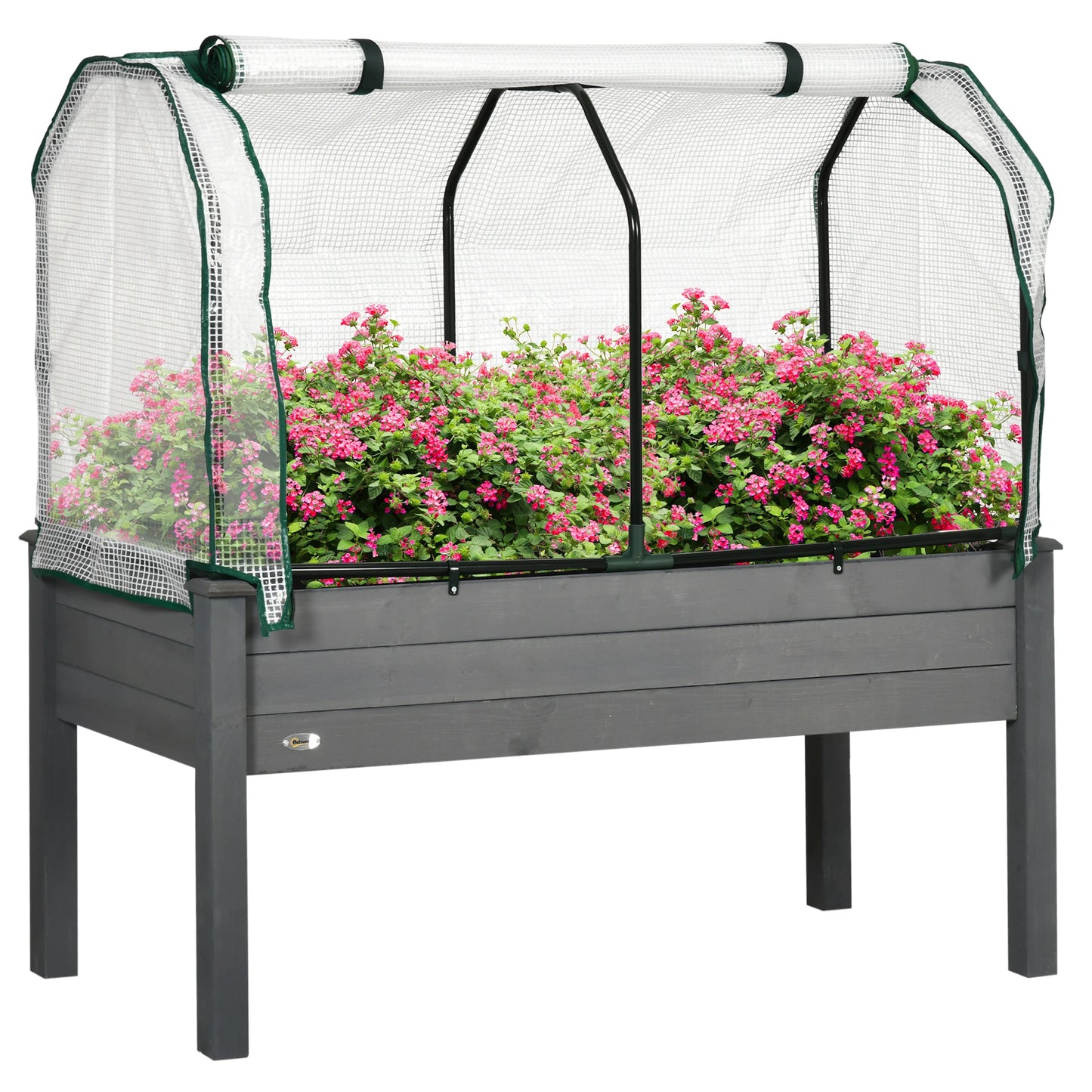Raised Garden Bed With PE Cover, Outdoor Elevated Wood Planter Box, Dark Gray Elevated Garden Beds at Gallery Canada