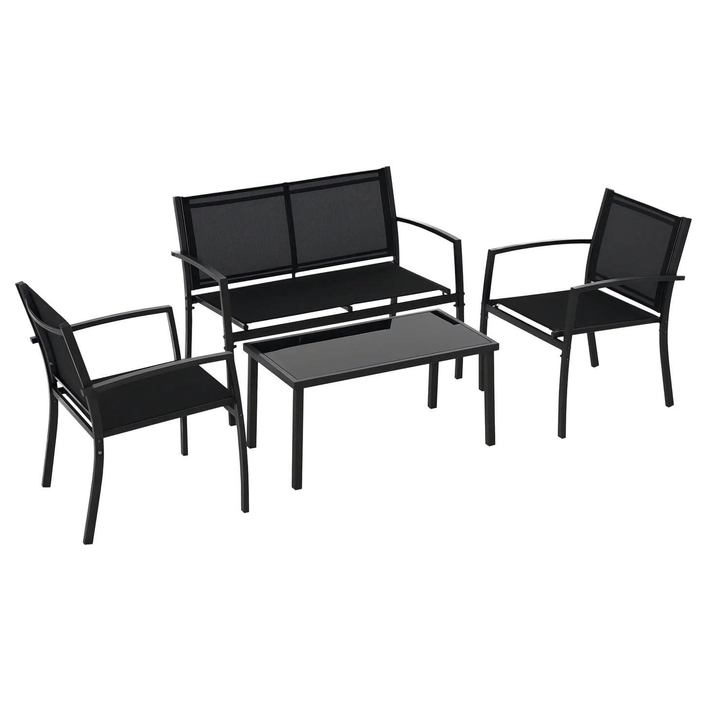 4-Piece Patio Set, Glass Top Coffee Table, Breathable Mesh, Black Patio Furniture Sets at Gallery Canada