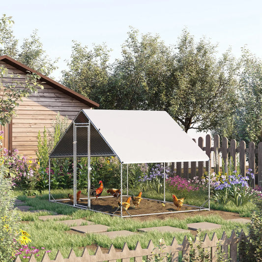 9.8' x 6.6' x 6.6' Chicken Coop, Outdoor Hen House With Cover, Lockable Door Chicken Coops Silver at Gallery Canada