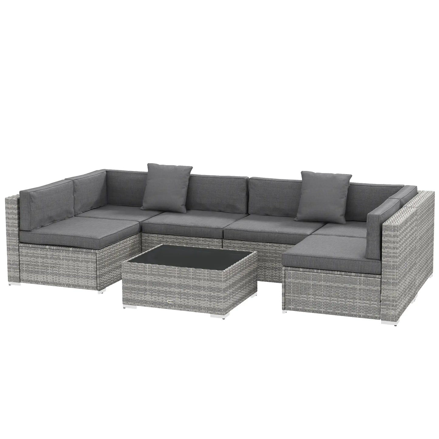 7pc Garden Wicker Sectional Set, Tea Table, Patio Rattan Sofa, Grey Patio Furniture Sets at Gallery Canada