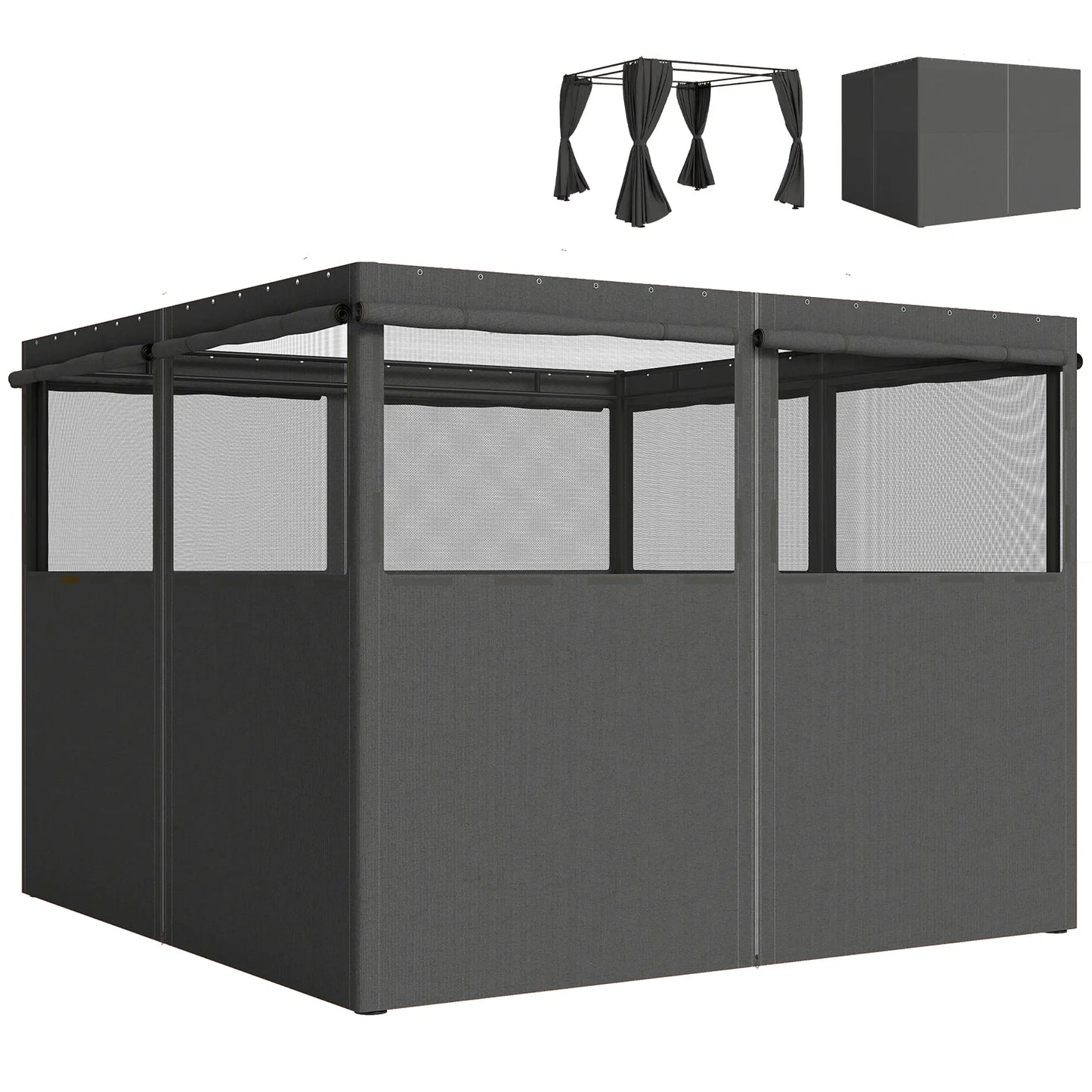 10' x 10' Gazebo Sidewall Set, 4 Panels, Windows, Doors, Dark Grey Gazebo Sidewalls at Gallery Canada