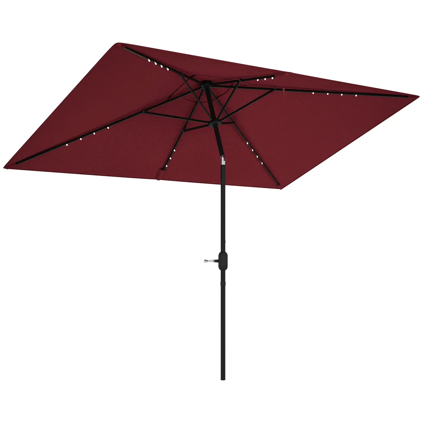 6' x 10' Rectangular Patio Umbrella, 22 LED Solar Lights, Tilt, Crank, Wine Red Sun Umbrellas at Gallery Canada