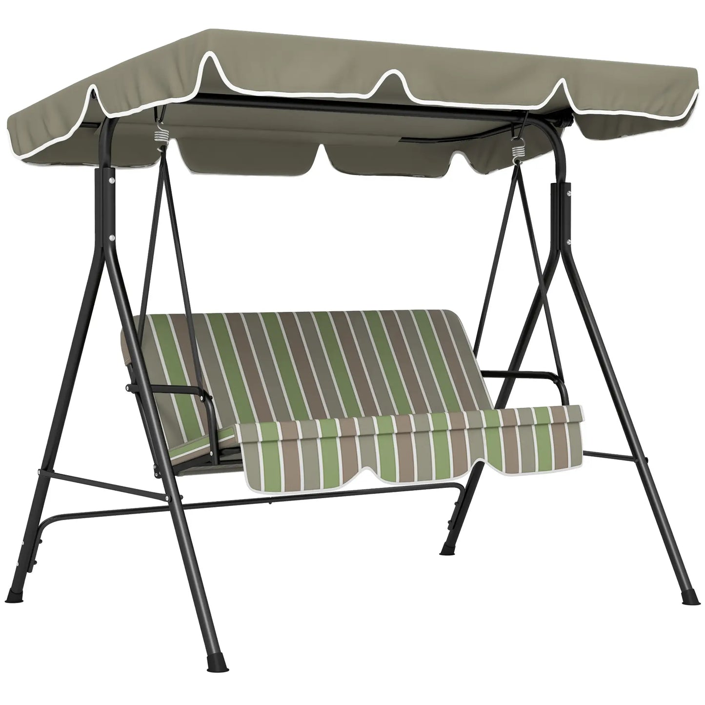 3-Seater Outdoor Porch Swing, Adjustable Canopy, Brown, Green Patio Swings with Stand at Gallery Canada