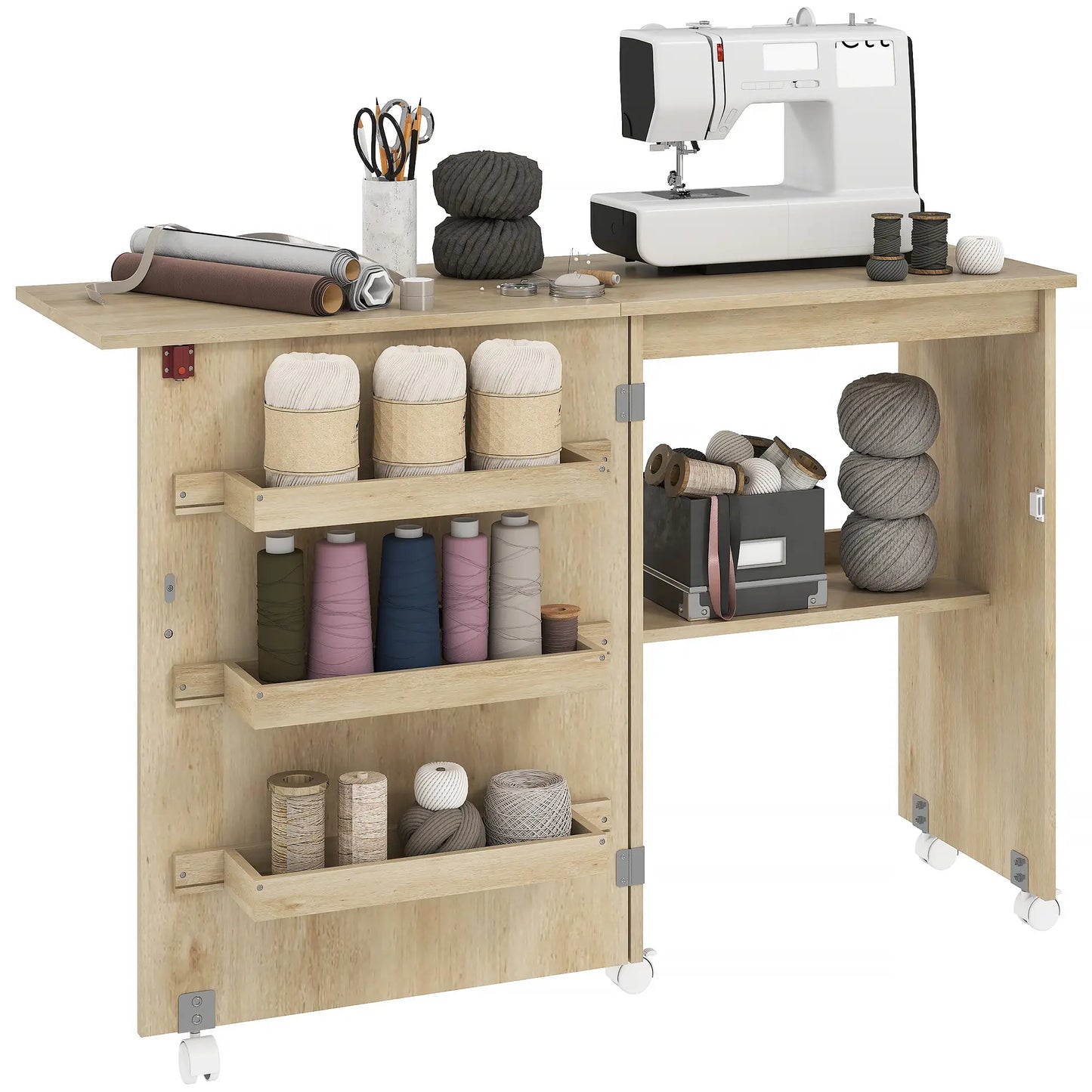 Sewing Machine Cabinet, Folding Table with Storage, Nature Wood Storage Cabinets at Gallery Canada