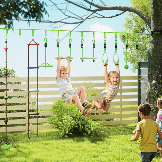 Kids Obstacle Course, 10-Piece Slackline Kit With Monkey Bars Gym Sets & Swings Green at Gallery Canada