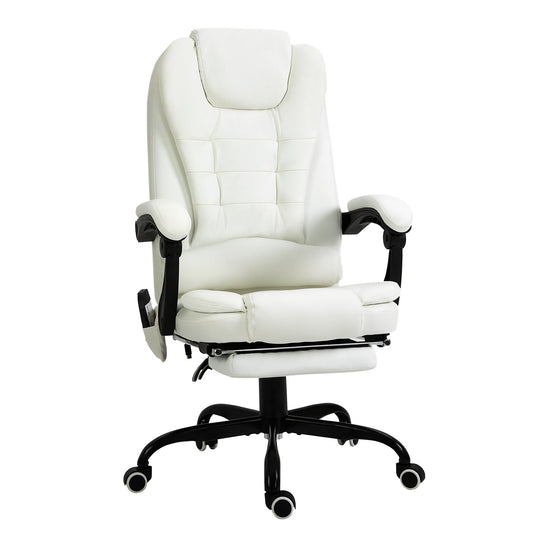 7-Point Vibrating Massage Chair, Reclining Office Chair with Footrest, Reclining Back, Adjustable Height, White - Gallery Canada