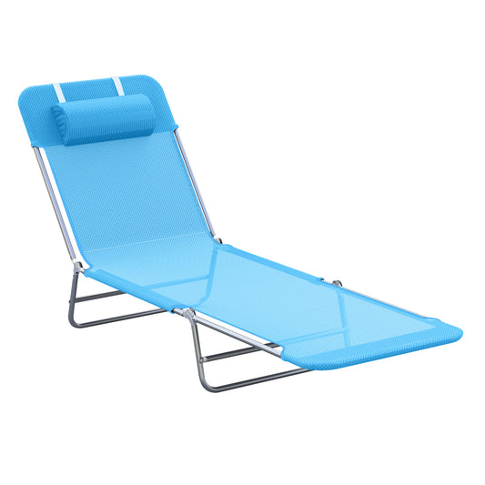 Outdoor Lounge Chair, Portable Adjustable Reclining Seat Folding Chaise Lounge Patio Camping Beach Tanning Chair Bed with Pillow, Blue at Gallery Canada