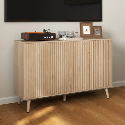 Modern Fluted Buffet Cabinet, Adjustable Shelves, Wood Legs, Oak Storage Cabinets Oak at Gallery Canada