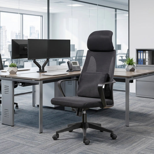 Ergonomic High Back Office Chair, Mesh Computer Chair, Lumbar Support Massage Chairs Black at Gallery Canada