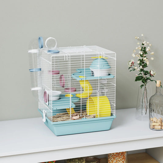 3-Level Hamster Cage With Exercise Wheel, Play Tube, Water Bottle, Blue Hamster Cages Blue at Gallery Canada