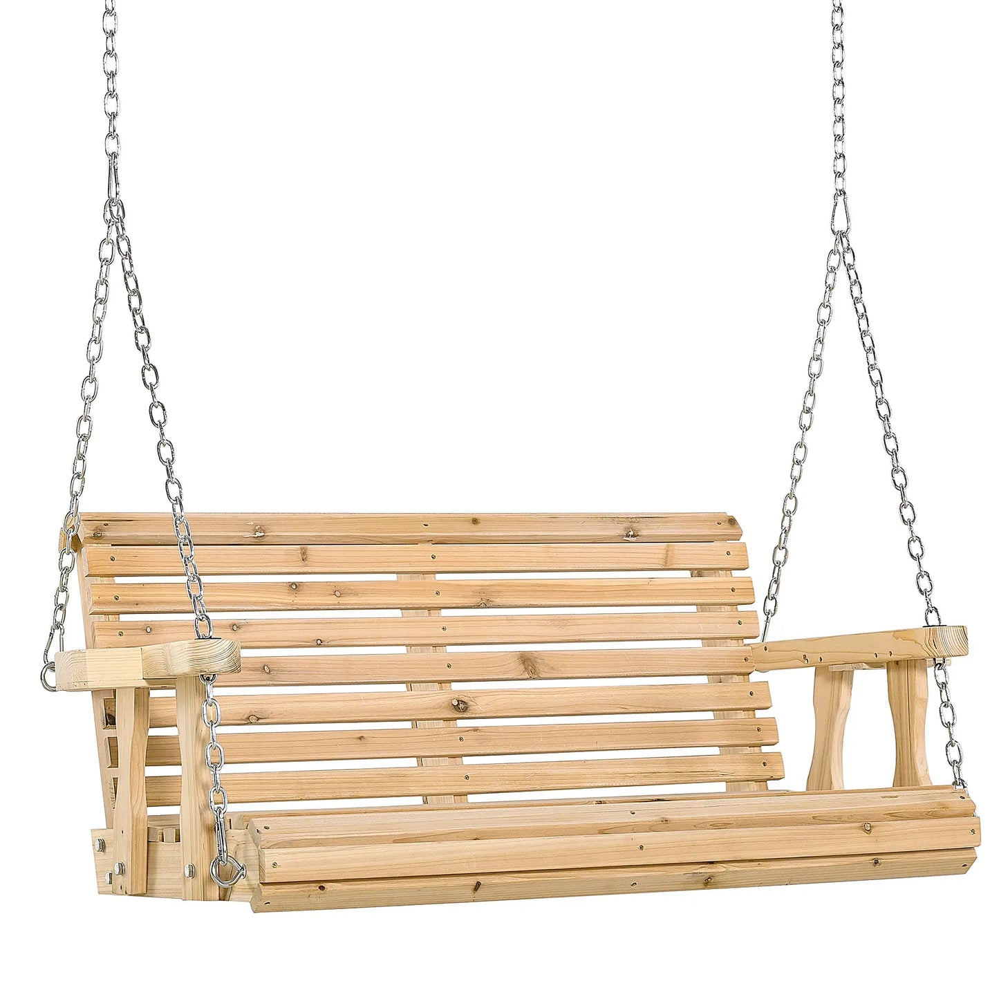 2 Seater Wooden Porch Swing, Patio Chair with Cup Holder, Chains, Natural Hanging Porch Swings at Gallery Canada