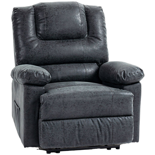 PU Leather Reclining Chair, Manual Recliner Chair for Living Room with Footrest, 2 Side Pockets, Steel Frame, Black at Gallery Canada