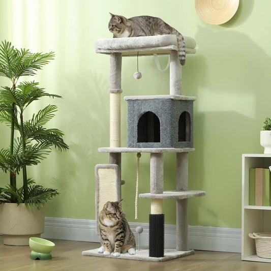 52 Inch Cat Tree, Scratching Posts, Bed, Condo, Grooming Brush Cat Trees Light Grey, Cream White at Gallery Canada