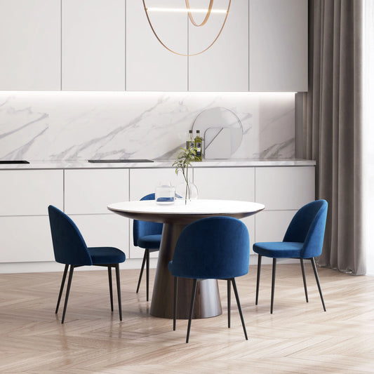 Modern Dining Chairs, Mid-Back Velvet Upholstery, Set of 4, Dark Blue Bar Stools Dark Blue at Gallery Canada