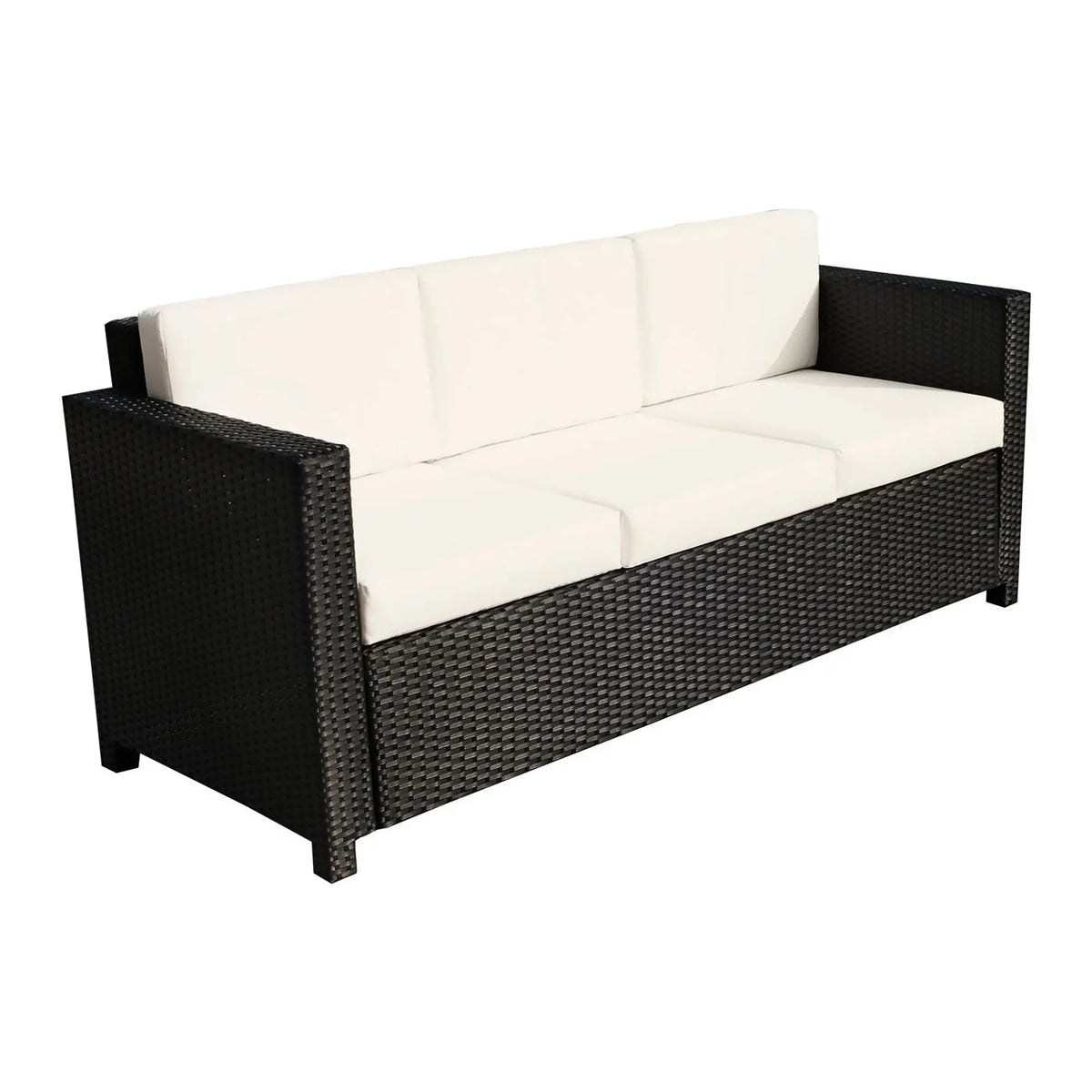 3 Seat Rattan Wicker Sofa, Garden Patio Furniture With Cushion, Cream Patio Furniture Sets at Gallery Canada
