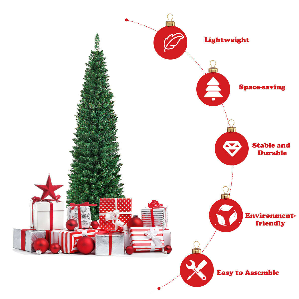 PVC Artificial Slim Pencil Christmas Tree, 5', Green Christmas Tree at Gallery Canada