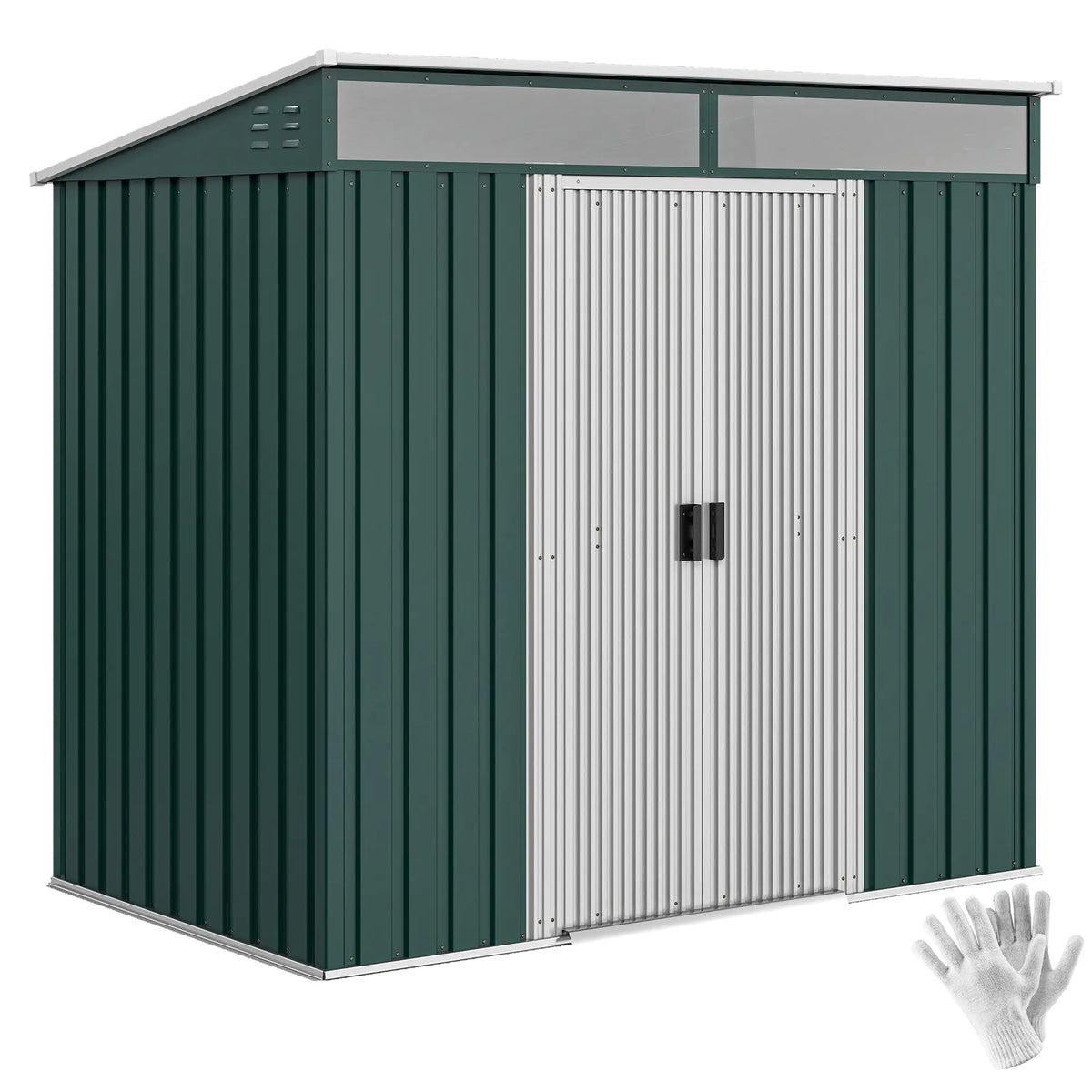 6.5x4FT Galvanised Metal Shed, Foundation Kit, Sliding Doors, Vents, Green Sheds at Gallery Canada