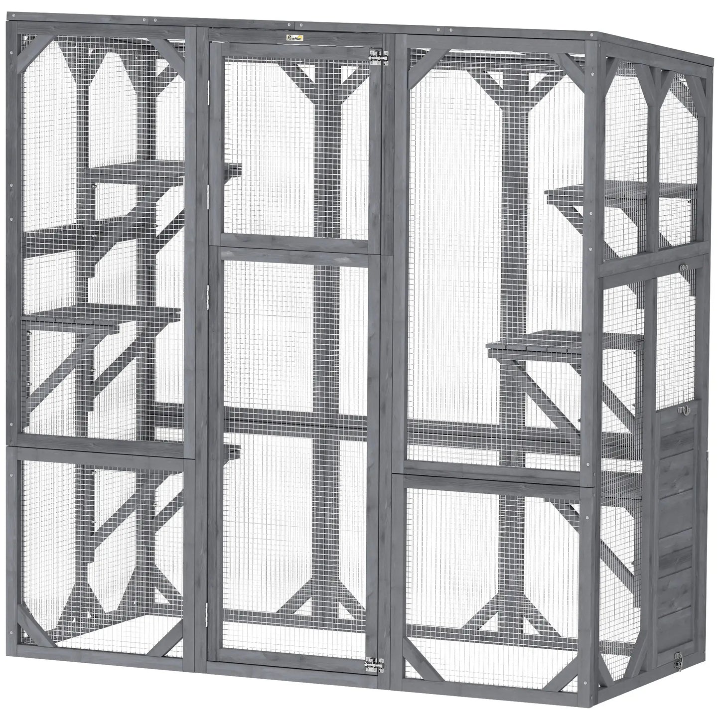 Outdoor Cat Enclosure, 6 Jumping Platforms, Weatherproof Roof, Large Door, 59" x 28" x 60", Grey Outdoor Cat Enclosures at Gallery Canada