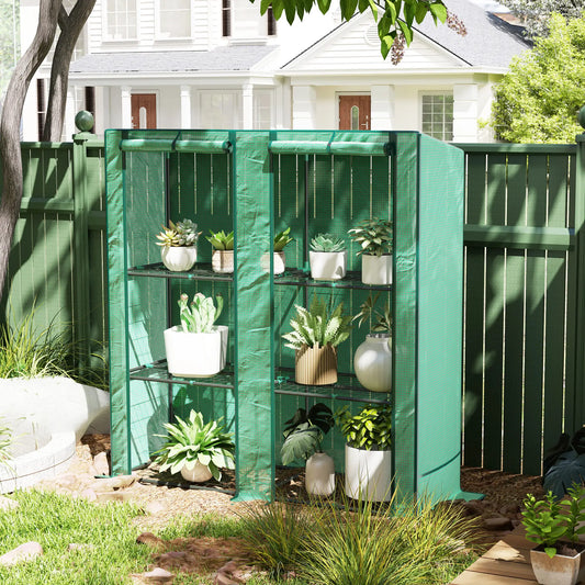 Lean-To Greenhouse, 3 Tier Shelves, 2 Roll-Up Doors, Indoor Outdoor, Green Greenhouses Green at Gallery Canada