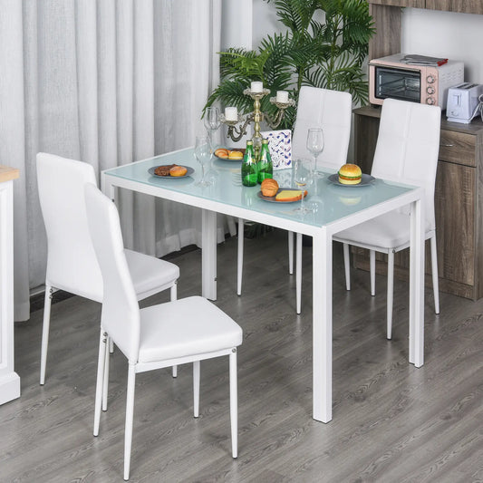 5-Piece Rectangular Glass Kitchen Table, Metal Frame, White Bar Sets White at Gallery Canada