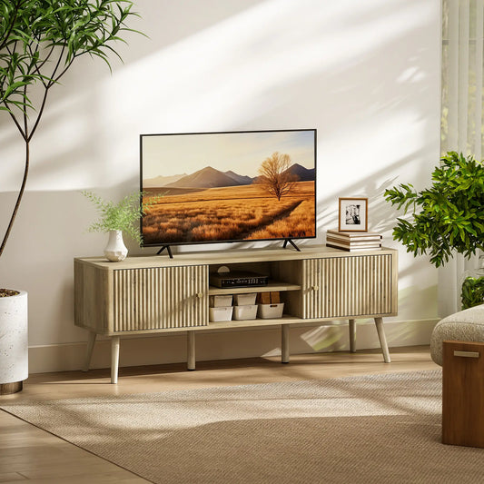 TV Stand for 65 Inch TV, Adjustable Shelves, Pine Wood Legs, Oak TV Stands Oak at Gallery Canada