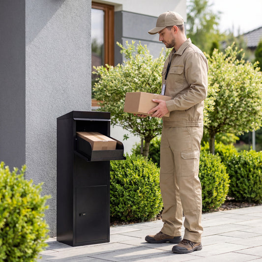 Package Delivery Box, Anti-Theft Baffle, Sloped Roof, Black Sheds & Outdoor Storage Black at Gallery Canada