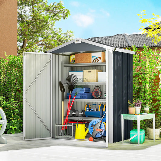 4.4' x 3' Metal Garden Shed, Outdoor Storage With Double Doors Sheds Dark Grey at Gallery Canada