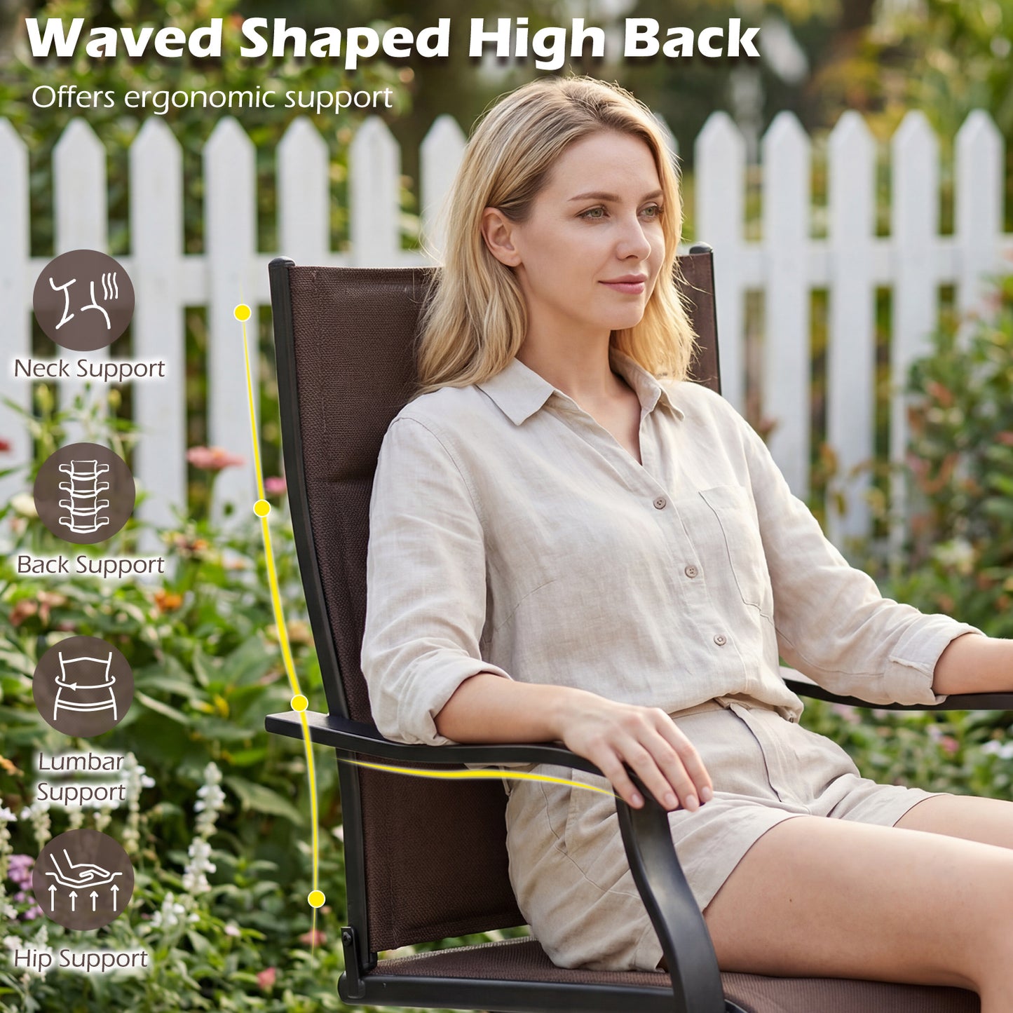 Padded Patio Swivel Chairs Set of 2 Ergonomic Outdoor Dining Chairs with Breathable Fabric, Brown Patio Dining Chairs at Gallery Canada